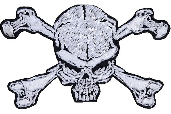 Écusson Thermocollant "Patch Tête de Mort" - Patch de Crâne de Motard Pirate à Coudre/à Repasser | Écusson pour Jeans/Motards | Appliqué Skelette pour Tous les Tissus | 90x55mm