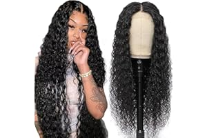 Lakaisa Water Wave Human Hair Wig 4X1 Lace #1B Natural Black Glueless Wear and Go Parrucca Donna Capelli Veri Umani Bleached Knots Pre Plucked Hairline with Baby Hair for Woman 20 Pollici