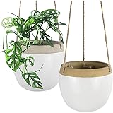 La Jolíe Muse hängende Blumentöpfe – 14cm weiß Innennutzung Hängetöpfe moderne Pflanzenkübel mit Juteseil für Sukkulenten, Ka