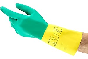 Ansell AlphaTec 87-900 Guanti Chimici da Lavoro, Resistenza alle Sostanze Chimiche, Robusto e di Lunga Durata, Floccatura di Cotone, Guanto Donna e Uomo, Multiuso, Verde, Taglia 2XL (12 Paia)