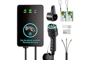 Evjuicion Estación de Carga de Coche Eléctrico 32A, 7kW Wallbox Rápida Monofásico con Indicador LED y Tarjeta RFID, Cargador Coche Eléctricos Tipo 2 con Cable Carga 5m para Interior/Exterior (Negro)