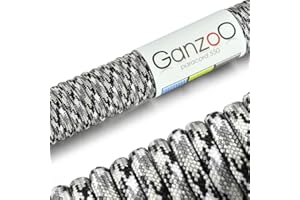 Ganzoo Paracorde 550, 4mm Corde, 30 Mètres, Polyester, Type 3-7 brins intérieurs, Le Bricolage de Laisse de Chien Collier Bracelet, Camping Survie et Outdoor Corde à Tout Faire, Noir-Blanc