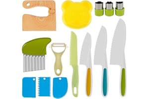 AIRENER 14PCS Knife for Kids, Kids Knife for Chopping, Kids Kitchen Knife Set, Plastic Children Cooking Knives with Potato Slicer, Durable Kitchen Cutter Set for Kids Cooking Cutting Fruit Bread
