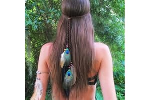 Fashband Indiano Piuma di Pavone Fascia Boho Hippie Copricapo Tribale Copricapo Indiano Festival Festa Copricapo Copricapo Accessori per Capelli per Donne e Ragazze