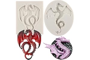MYPRACS Set di 2 stampi in silicone a forma di drago volante, per decorare torte, pasta di gomma, cupcake, caramelle, cioccolato, argilla polimerica