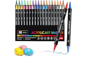 Diboniur 36 Colori Pennarelli Acrilici, Doppia Punta Brush Pen Punta Fine e Punta Media Set Pennarelli, Acrylic Marker per Sassi, Tessuti, Colorazione, Calligrafia, Pittura, Legno, Vetro