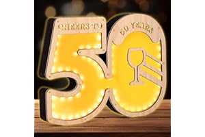 Giftota Upgrade Original 50th Birthday Gift for Women Men, Money Gifts for 50th Birthday with LED Fairy Lights, 2024 Wooden Sign Guest Book, 50th Birthday Decoration, Personalised Gifts for Women Men