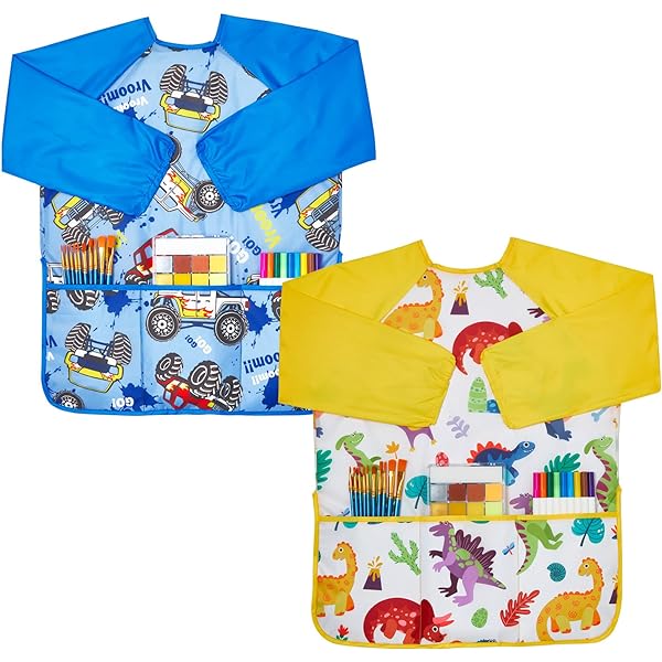 2 Malkittel Für Kinder – Wasserdicht, Mit Langen Ärmeln & Taschen – Perfekt Zum Malen, Basteln & Kochen