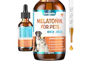 CARMELIE Melatonin for Pets, Dog Melatonin, Dog Sleep Supports, Liquid for Cats, Supports Relaxation Dogs & Cat, Calm Behavior in Dogs, Helps Restful Sleep, Chicken Flavor 60ml