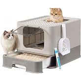 Feandrea Stainless Steel Cat Litter Box, Removable Tray | Sandbox, Shovel, Brush, 2 Entrances, up to 15 kg, Pigeon Grey, BOXA