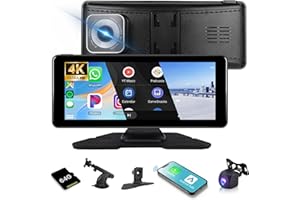 HODOZZY Pantalla Portátil inalámbrica CarPlay y Android Auto Radio Coche Portátil 4K Dashcam Frontal Bluetooth Pantalla Táctil 6,86 Pulgadas Grabación en Bucle Mirror Link FM AUX Cámara Trasera SD-64G