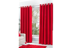 HACHETTE LTD Hachette Thermal Blackout Curtains Eyelet Ring Top Including Pair of Tiebacks (Red, 66" X 72")