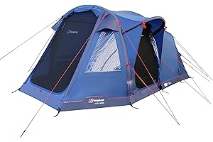 Berghaus Air 400 Nightfall Tent for 4 People with Darkened Bedroom, Separate Living Area, 4 Man, Inflatable, Easy to Pitch, Tunnel, Sewn In Groundsheet, Family Camping, Festivals, 6000mm HH, Blue