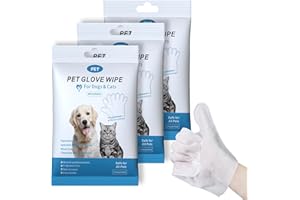 WGP Handschuhtücher für Haustiere, Reinigungs- und desodorierende Fellpflegehandschuhe, Hundetücher für die tägliche Körperpflege, Fellpflegetücher für Katzen, geruchs- und parfümfrei, 3er-Pack/18 Stück