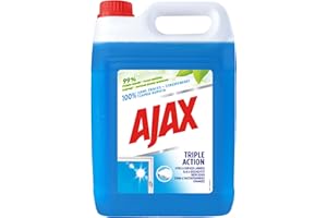 Ajax Produit Nettoyant Vitres Triple Action Ajax, Pour des Vitres 100% Sans Traces et 100% Transparentes, Nettoyage en Profondeur, Formule 3 En 1-5L, Nettoyeur Vitre, Liquide Vaisselle, 5 litres