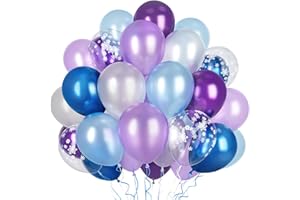 Ousuga Palloncini Frozen 50 Pezzi 12 Pollici Viola Bianco Blu con Stampa Fiocchi di Neve, per Compleanno Natale Capodanno Festa Frozen Battesimo Feste Decorazione