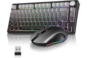 RedThunder K75 75% Wireless Membrane Keyboard and Mouse,3-Mode 2.4G/BT/USB-C,US Layout Side-Engraved,Volume Knob,TKL Ultra Compact Design,Optical Gaming Mouse with 4800DPI for PC Mac (Gradient Gray)
