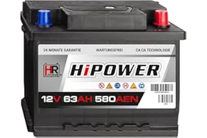 HR-POWER HR HiPower Blei-Säure 63Ah 12V 580A/EN Autobatterie mit bewährter Calcium-Calcium-Technologie (Ca/Ca)
