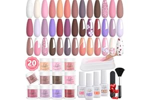 Aikker 27 Pcs Dip Powder Nail Kit Starter 20 Colours Nude Pink Coral Dipping Powder System Essential Liquid Set with Base & Top Coat Activator for French Nail Art Manicure DIY Salon Gift Set AK30