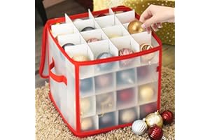 WEASHUME Christmas Bauble Storage Box Decorations Storage Box with Zip and Handles 4 Layered 64 Compartment Storage Box