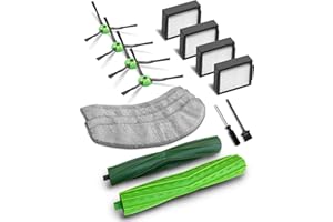 iRobacc Lot de 16 accessoires pour robot aspirateur iRobot Roomba Combo j7/j7+ (j7 Plus)/j9/j9+ (j9 Plus), 2 brosses à rouleau, 4 brosses latérales, 4 filtres HEPA, 4 lingettes, 1 brosse, 1 tournevis