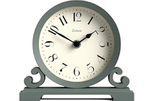 Jones Clocks® Saloon mantel clock | Traditional double scroll design | Green | Contemporary classic style for desk, table, shelf or bedside