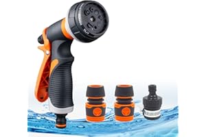 MEZERE Garden Hose Spray Gun Set,8 Adjustable Patterns Hose Pipe Spray Gun High Pressure Water Spray Nozzles Perfect for Watering Plants & Lawns,Shower Pets,Car Washing Includes Hose Connectors