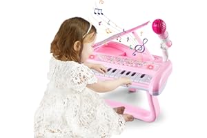 NORKBENG Piano Enfant Fille, Jouets à Clavier pour Bébé de 2 3 4 Ans, Instruments de Musique à 22 Touches avec Microphone, Jouets Sonores Éducatifs Multifonctions Portables, Rose Cadeau d'anniversaire