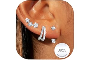 AVOTTO 3 Paar Ohrringe Ohrstecker Silber 925 Set für Damen Hypoallergen 14K Gold Ohrring Stacks Silber Ohrstecker Huggie Hoops Ohrringe für mehrere Piercings
