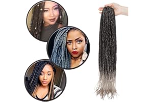 Silk-co 60cm Extension Treccine Africane di Capelli Intrecciati Lunghi Braiding Hair Extension Capelli Colorati a Trecce Braids-Nero Scuro a Grigio Argente