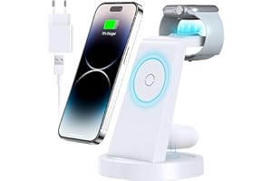 KLIHD 3 in 1 iPhone Ladestation Kabelloses Ladegerät für Apple - Wireless Charger für iPhone 17 Air 16e 16 15 14 13 12 11 X Pro Max Plus & Apple Watch 11-2 und Air Pods 4 3 2 Pro mit 18W Fast Adapter (Weiß)
