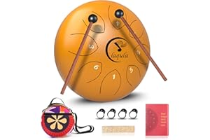 LAQULA Tambor de Lengua de Acero de 6 Pulgadas y 8 Notas, Instrumento de Percusión de Tambor de Mano Con Libro de Música, Mazo de Tambor, Meditación, Yoga, Entretenimiento, Educación Musical, Bolso de Mano