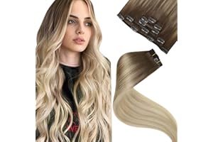 LaaVoo Extension Capelli Veri Clip 5pcs 80g 40cm Balayage Marrone Chiaro a Biondo Cenere e Bionda Platino Extension Clip Capelli Veri Lisci Estensioni Dei Capelli Umani Reali #8/18/60