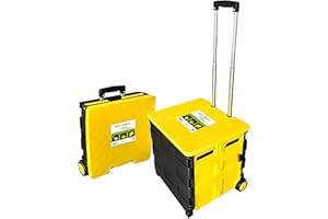 RACKIT DIRECT Heavy Duty Folding Portable Trolly Box Cart with Secure Lid, 40kg, for Shopping and Storage, Foldable Crate Trolly with Easy-Grip Handle - Folding Shopping Cart with Wheels for Home, Office & Work