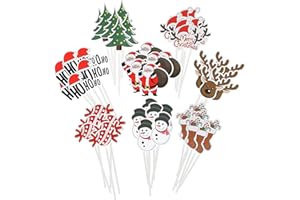 Bymivofun 4 Toppers para Tartas Navideñas, Palillos para Cupcakes Navideños, Púas para Cupcakes de Navidad, Muñeco de Nieve de Papá Noel, Reno de Árbol de Navidad, 8 Estilos