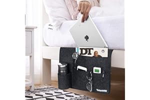 Betoores Tasca da letto, Feltro da Comodino Organizzatore Tasca, Portaoggetti da Letto appendibile per Camera da Letto, Soggiorno, dormitorio, scrivania, Divano - Grigio Scuro