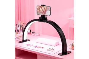 YUNJYI'S Lampe à Ongles Demi-Lune pour Bureau, 308 LED 28W LED Demi-Anneau Lampe, Pliable Lampe Arc avec Support de téléphone pour manucure,Artisanat,éclairage,Enregistrement vidéo (Lampe de bureau noire)