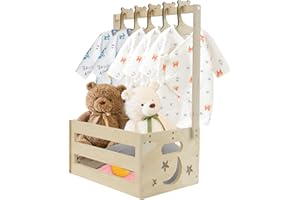 HuhWafee Trä tvättkorgen med handtag för baby shower, present för nyfödda, baby shower, födelsedag, baby shower, jul, nya föräldrar (A)