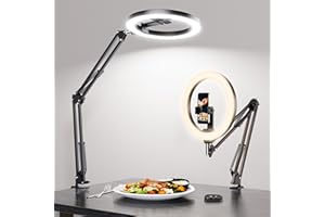 LUXSURE Aro de Luz con Tripode, Ring Light con Función Bluetooth, 10'' Anillo de Luz Aro de Luz con Brazo de Soporte Resistente y Soporte para Teléfono para Grabar Videos, Cocina, Transmisión en Vivo