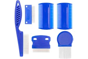 RIPEFUN 6 Pcs Nit Comb, Flea Comb for Cats Dogs, Lice Tear Stain Remover Dandruff Combs, Fine Tooth Grooming Comb Set Double Sided Pet Float Hair Tear Stain Removal Tool for Small, Medium & Large Pets, Blue