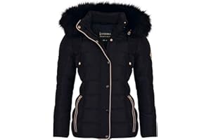 Spindle Womens Ladies Premium Quality Hooded Short Fur Parka Quilted Padded Puffer Coat | Zip Side Pockets | Luxurious Detachable Faux Fur on Hood | Zipped Inner Pocket