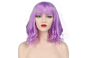 OKVGO Krótka peruka z kręconymi włosami bob z czepkiem na perukę dla kobiet, impreza cosplay i do codziennego użytku, jasnofioletowa