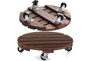 YONTINY 2pack 12 Inch Plant Caddy with Wheels 30 Cm Wooden Plant Trolley Rolling Plant Stand Heavy Duty Plant Pot Movers Wheels with Metal Lockable Casters Indoor Outdoor Patio,Flower Pot