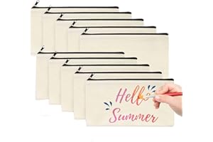 TONAUP 10 Pièces DIY Vierge Toile Trousse de Rangement en Tissu Trousse Personnalisabl Ecru,Trousse Maquillage Femme,Pochette Maîtresse,Trousse Espack,Ttrousse Bijoux,Dossier(Blanc)