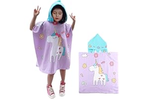 Hillylolly Strandtuch mit Kapuze Kinder, Badehandtuch Kinder Poncho, Handtuch Poncho Kinder Microfaser, 90 x 60 cm, Poncho Schwimmen Kinder, für Mädchen Jungen 2-8 Jahre (Einhorn)