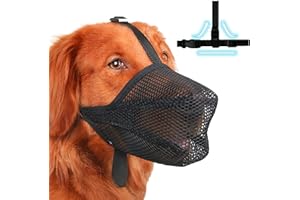 ANIEPAA Bozal de perro, bozales de malla ajustable suave, transpirable máscara del perro bozal de entrenamiento, cubierta para perros pequeños medianos grandes (S, Negro)