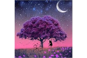 VETPW DIY 5D Diamante Pintura por Números Kit, Bricolaje Diamond Pasted Kit Completo Bordado De Punto De Cruz Diamante Arts Craft para Decoración de la Pared del Hogar (30x30CM) -árbol bajo la Luna