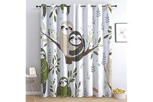 CozyRest Vorhang Blickdicht Thermovorhang Niedliche Faultiere Als Cartoon-Tiere Muster Gardinen Wohnzimmer Vorhänge Geräuschreduzierung Dekoration für Schlafzimmer Wohnzimmer Fenster 160 x 70 cm