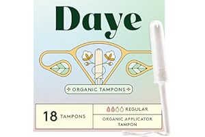Daye Organic Tampons Regular | 18ct | Pesticide & Metal Tested, 100% Organic Cotton, Best Absorbency | No-Shed Sleeve, Sugarcane Applicator