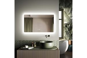 SIRHONA Miroir de Salle de Bains 100 x 60 cm Miroirs avec LED Illumination cosmétiques muraux Trois températures de Couleur, Anti-buée avec Prise Rasoir - lnterrupteur Tactile